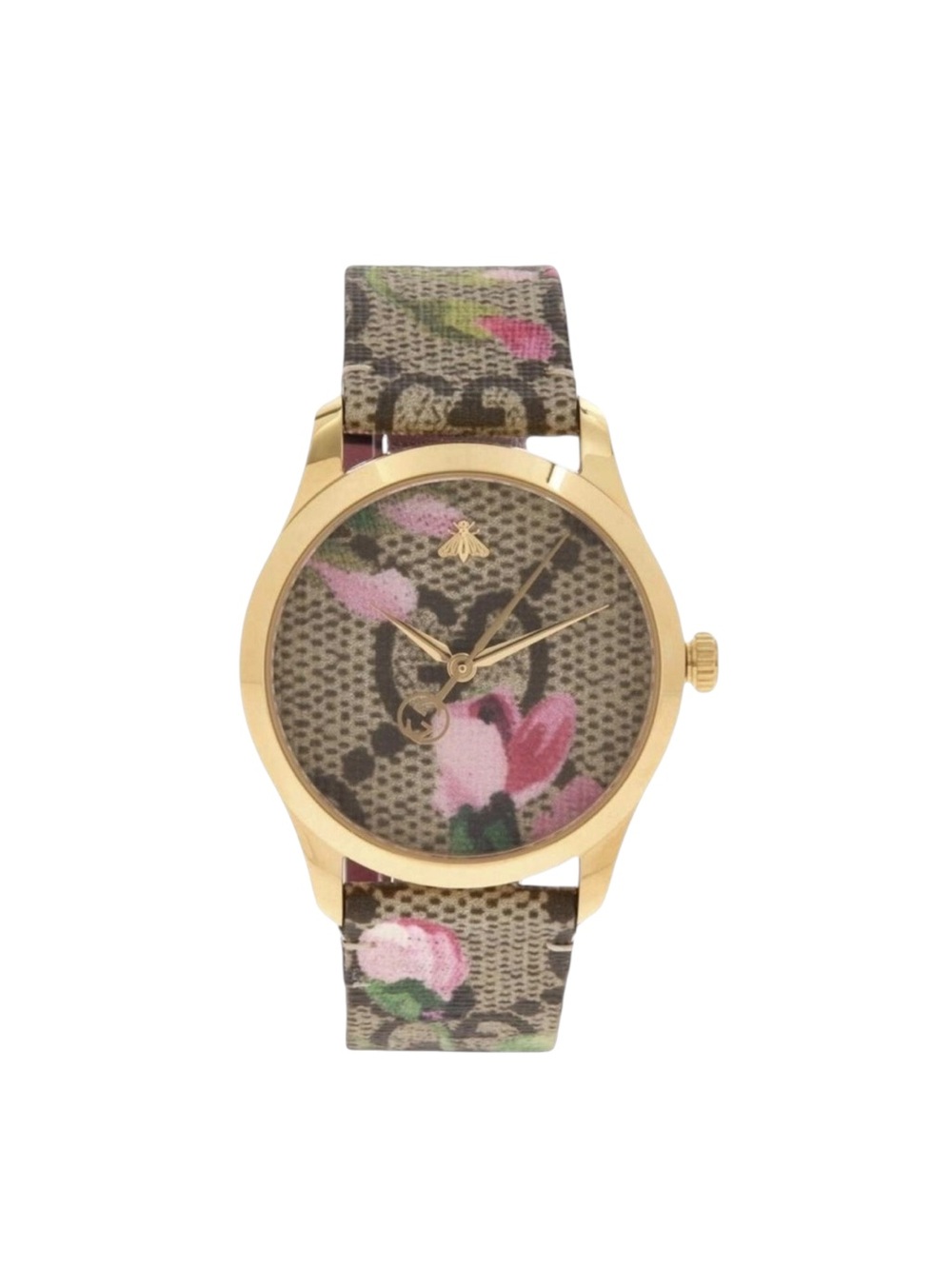 NWT Full Set Gucci G-Timeless YA1264038 Unisex Canvas Floral Gold 38mm⁠